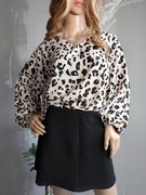 damska koszula beżowa we wzory panterka dekolt w serek wiskoza xxxl