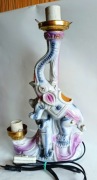 Duża stara lampa porcelana stołowa Słoń na dwie żarówki 40 cm vintage 