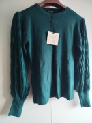 Nowa szmaragdowa zielona bluzka z bufiastymi rękawami Qed London M 38