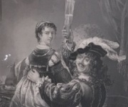 Stara Rycina „Rembrandt i jego żona”, oprawiona