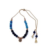 Elegancka bransoletka szafir chalcedon hematyt złote elementy cyrkonia boho