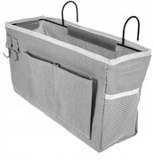 Organizer na łóżko zawieszany, szary z tkaniny, wieszak metalowy