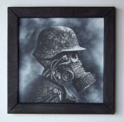 Ręcznie rzeźbiony obraz w blasze ... Rama opalona