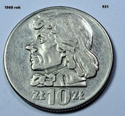 10 zł Kościuszko z 1960 roku  duży 31 mm rzadka moneta, stan nr. 931