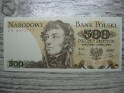 BANKNOT NBP PRL 500 ZŁOTYCH 1982 ROK SERIA EG KOŚCIUSZKO UNC