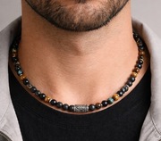 NASZYJNIK RUNA VALKNUT STAL 316L ZAPIĘCIE KAMIEŃ LAWA TYGRYSIE OKO 8 mm HIT