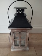 Latarenka drewniana domek, biały vintage LED 27 cm Boże Narodzenie 