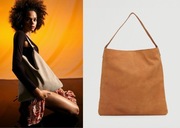 MANGO torebka camel brąz shopper skóra 100% zamsz naturalny NOWA