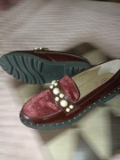 Bordowe mokasyny Kylie z perłami, r. 40, Burgundowie loafersy