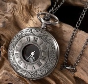 Zegarek kieszonkowy na łańcuszku metalowy czarny miedziany 