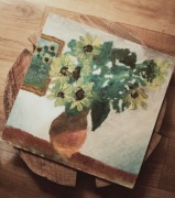 "Słoneczniki z tłem" - obraz olejny