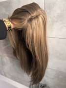 Peruka nowa jak naturalne cieniowane długie blond gęste grzywka dla kobiet