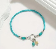Bransoletka na nogę z koralików na gumce Turkusowa