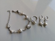 komplet perły srebro vintage bransoletka pierścionek kolczyki 