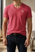 HIT! Abercrombie & Fitch T-shirt koszulka męska malinowy kolor bawełna M