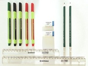 Cienkopisy Schneider linijki ołówki gumki Staedtler zestaw kreślarski