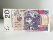 Banknot 20 zł, UNIKAT z serii A00000108