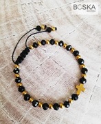 Bransoletka Krzyż Krzyżyk koraliki Hematyt Czarna