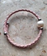 Bransoletka skórzana z dużą perłą hodowlaną