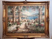 Duży, Piękny "Pejzaż śródziemnomorski" -obraz olejny na płótnie. Sygnowany 