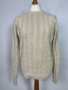 Sweter beżowy bawełniany XL warkoczowy splot klasyczny round neck