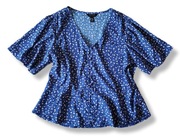 New Look letnia bluzka z krótkim rękawem niebieska w kwiatki rozpinana 42