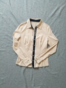 Beżowa koszula granat lamówka prążki guziki