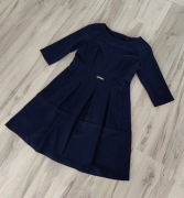 **markowa elegancka granatowa sukienka kontrafałdy L/40