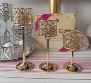 Świeczniki złote glamour zestaw