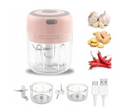 Elektryczny mini rozdrabniacz kuchenny USB 2 rozmiary pojemniczka róż