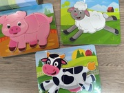 Puzzle drewniane zwierzątka: świnka, owca i krowa