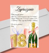 Zaproszenie na 18 urodziny – elegancki wzór z balonami i szampanem