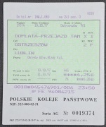 Bilet PKP  Ostrzeszów - Lublin, DOPŁATA  Inwalida 1 grupa, 10.10.1997