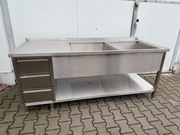 Stół nierdzewny 3 szuflady i basen dwukomorowy STALGAST 2000x800x850