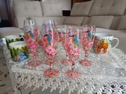 Kieliszek do szampana kwiaty i zimorodek 1 szt.