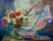Obraz olejny 100x80 „Taniec na wietrze” – kwiaty, maki, ręcznie