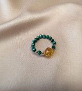 Pierścionek elastyczny kamienie malachit bursztyn srebro prezent pamiątka 