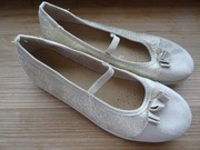 now BEFADO 36 skórzana wkładka beż złote koronka baleriny kapcie dziewczęce