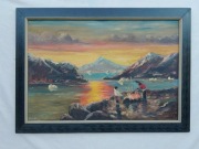 Stary obraz na płótnie sygnowany Grenlandia 