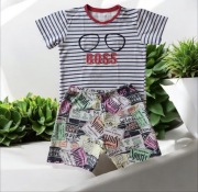 Zestaw top koszulka T-shirt w paski i spodenki szorty 100% bawełna 122