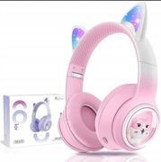 QearFun Słuchawki Dziecięce Bluetooth LED Kot 3.5mm Mikrofon RÓŻOWE