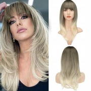 Peruka syntetyczna blond ombre z grzywką 