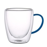 Szklanka MG HOME Renza 330 ml DOUBLE WALL Gładka z uchwytem granatowe ucho