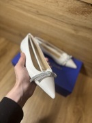 Stuart Weitzman SW Bow Flat 34 | Kremowe Baleriny z Kryształkam