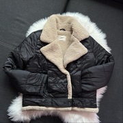 Stradivarius kurtka s 36 z barankiem biker baranek kołnierzyk z paskiem