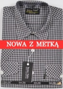 Koszula męska biała czarna w kratkę na krótki rękaw kołnierzyk 40/41