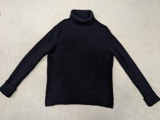 Granatowy wełniany elegancki prążkowany sweter golf Uniqlo 38