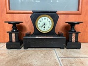 Zegar Kominkowy Art Deco Francuski z Marmuru Kolumny B253