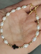 Bransoletka PERŁY różaniec toggle krzyż srebro 925