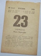 Kartka z kalendarza z 23.01.1982 r. Metryczka urodzin, itp. !! ORYGINALNA !